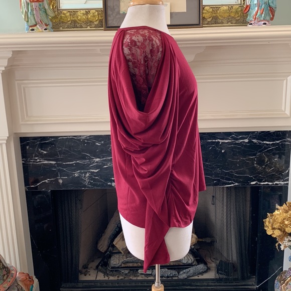 NWT Burgundy top with lace and draped shoulders - Picture 4 of 8